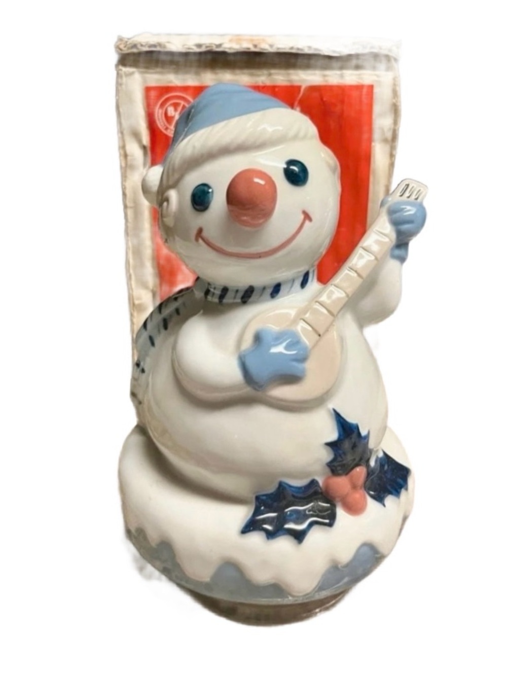 Anderson • Porcelain • White •  Snowman • Banjo Musical • Plays Music • New